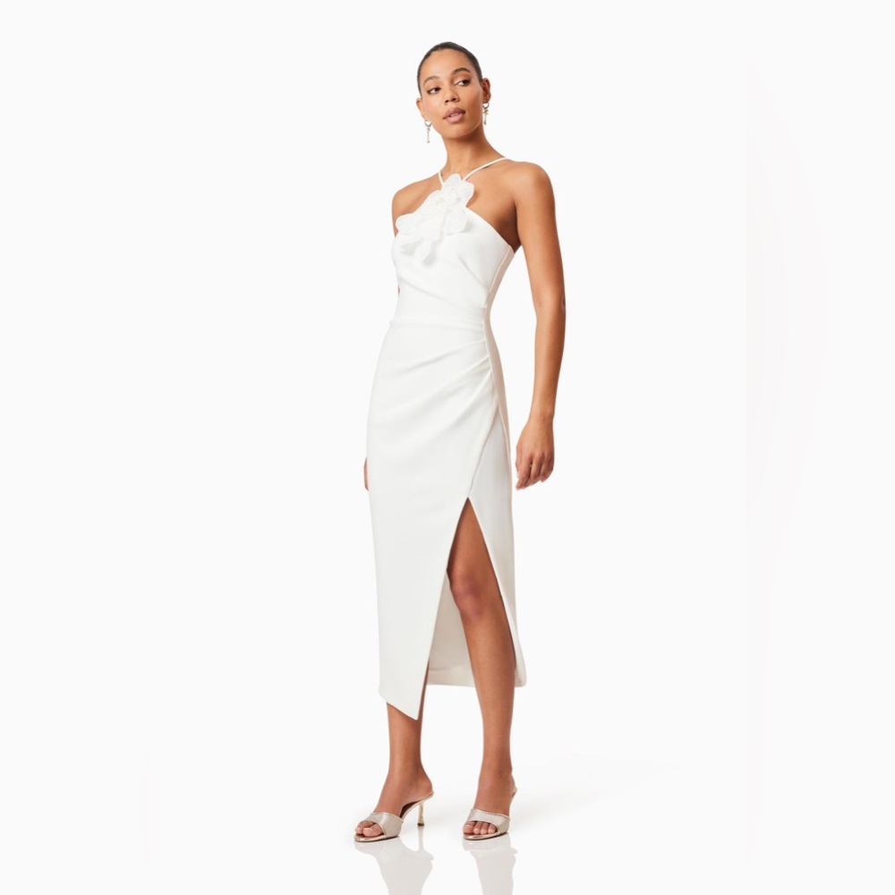 Janelle 3D Midi Dress In White Size Small